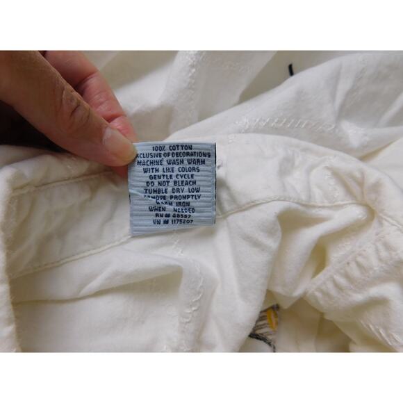 Vintage Cascade Blues Shirt Large White Embroidered Flowers Butterflies - Picture 9 of 9